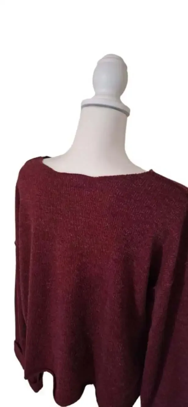 Minimalist Womens Sz. S, Burgundy Knit V Neck,Drop Shoulder, Cuffs, Lagenlook